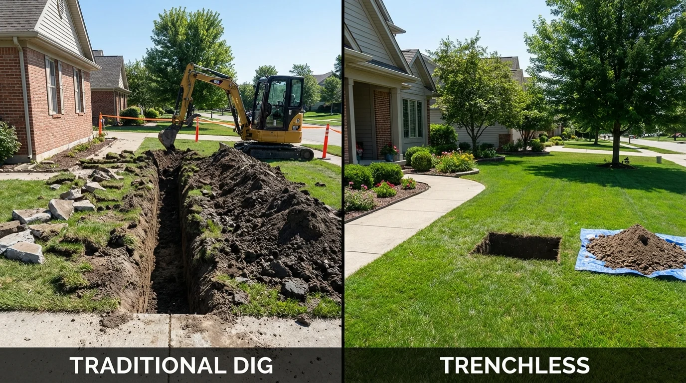 Trenchless sewer repair with minimal yard damage versus traditional excavation in Holland, MI